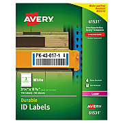 Avery Durable Permanent ID Labels with TrueBlock Technology, Laser Printers, 3.25 x 8.38, White, 3/Sheet, 50 Sheets/Pack (AVE61531)