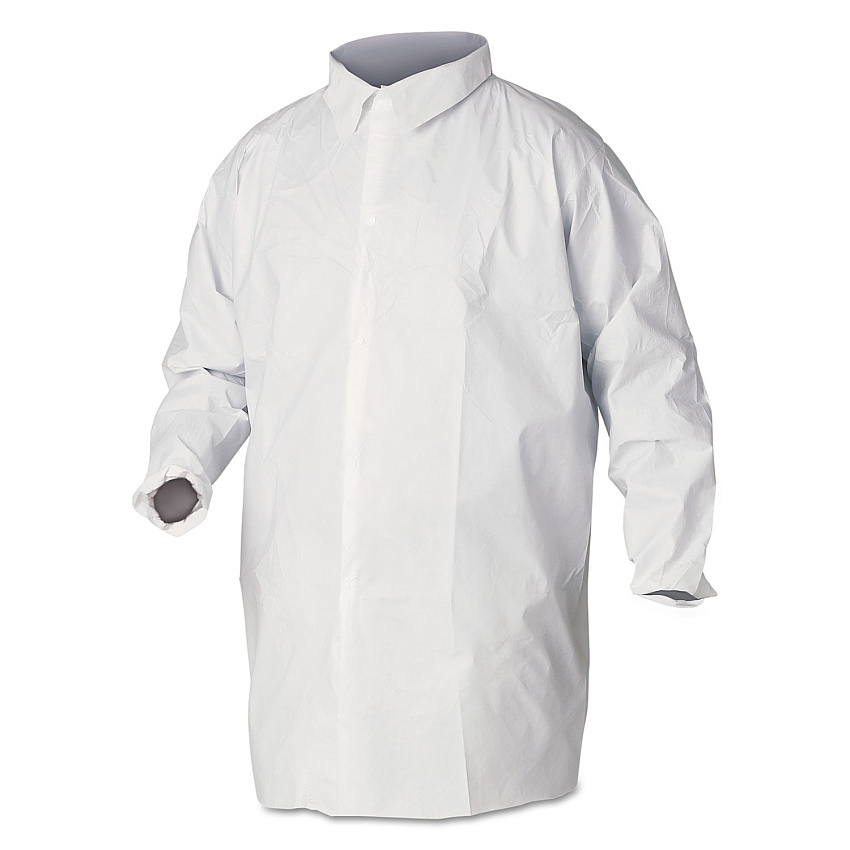 KleenGuard A40 Liquid and Particle Protection Lab Coats, Large, White, 30/Carton (KCC44443)
