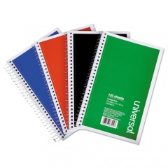 Universal Wirebound Notebook, 3-Subject, Medium/College Rule, Assorted Cover Colors, (120) 9.5 x 6 Sheets, 4/Pack (66414)