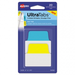 Avery Ultra Tabs Repositionable Tabs, Big Tabs: 2" x 1.75", 1/5-Cut, Assorted Primary Colors, 20/Pack (74765)