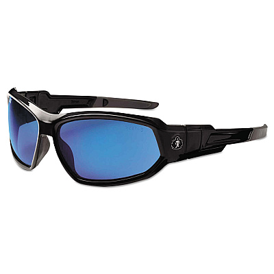 ergodyne Skullerz Loki Safety Glass/Goggle, Black Frame/Blue Mirror Lens, Nylon/Polycarb (EGO56092)