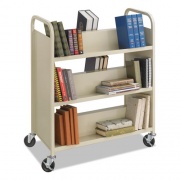 Safco Steel Double-Sided Book Cart, Metal, 6 Shelves, 300 lb Capacity, 36" x 18.5" x 43.5", Sand (5357SA)