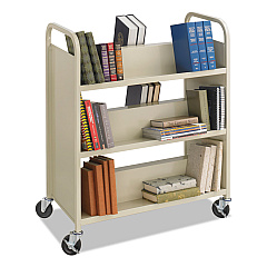 Safco Steel Double-Sided Book Cart, Metal, 6 Shelves, 300 lb Capacity, 36" x 18.5" x 43.5", Sand (SAF5357SA)