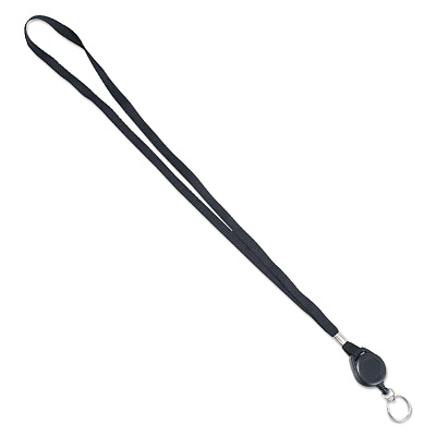 Advantus Lanyards with Retractable ID Reels, Metal Split Ring Fastener, 34" Long, Black, 12/Pack (AVT75547)