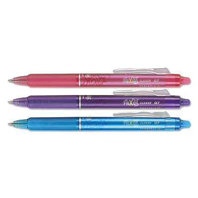 Pilot FriXion Clicker Erasable Gel Pen, Retractable, Fine 0.7 mm, Three Assorted Ink and Barrel Colors, 3/Pack (PIL31469)