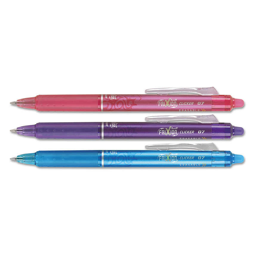 Pilot FriXion Clicker Erasable Gel Pen, Retractable, Fine 0.7 mm, Three Assorted Ink and Barrel Colors, 3/Pack (PIL31469)