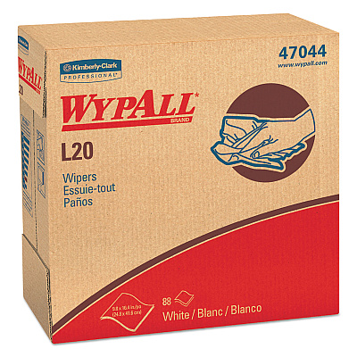 WypAll L20 Towels, POP-UP Box, 4-Ply, 9.1 x 16.8, Unscented, White, 88/Box, 10 Boxes/Carton (KCC47044)