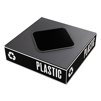 Safco Public Square Recycling Container Lid, Square Opening, 15.25w x 15.25d x 2h, Black (SAF2989BL)