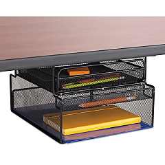 Safco Onyx Hanging Organizer with Drawer, Under Desk Mount, 3 Compartments, Steel Mesh, 12.33 x 10 x 7.25, Black (SAF3244BL)