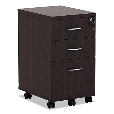 Alera Valencia Series Mobile Pedestal File, Left/Right, 3-Drawer: Box/Box/File, Legal/Letter, Espresso, 15.88 x 20.5 x 28.38 (ALEVA572816ES)