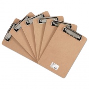 Universal Hardboard Clipboard with Low-Profile Clip, 0.5" Clip Capacity, Holds 5 x 8 Sheets, Brown, 6/Pack (05561)