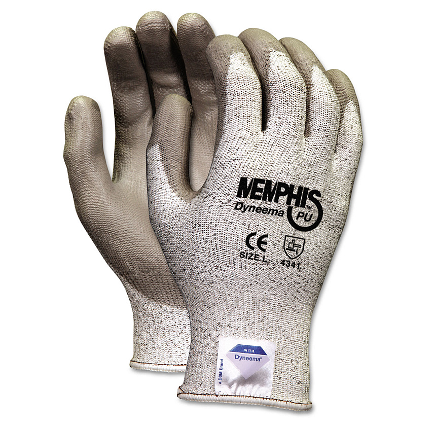 MCR Safety Memphis Dyneema Polyurethane Gloves, Medium, White/Gray, Pair (CRW9672M)