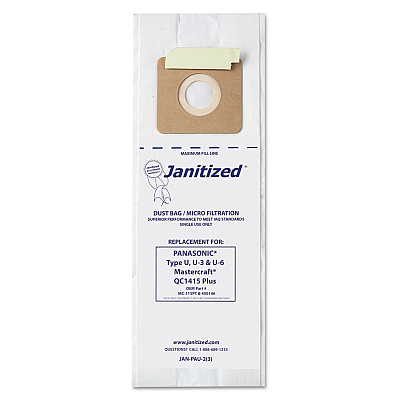 Janitized Vacuum Filter Bags Designed to Fit Panasonic Upright Type U, 36/Carton (APCJANPAU2)