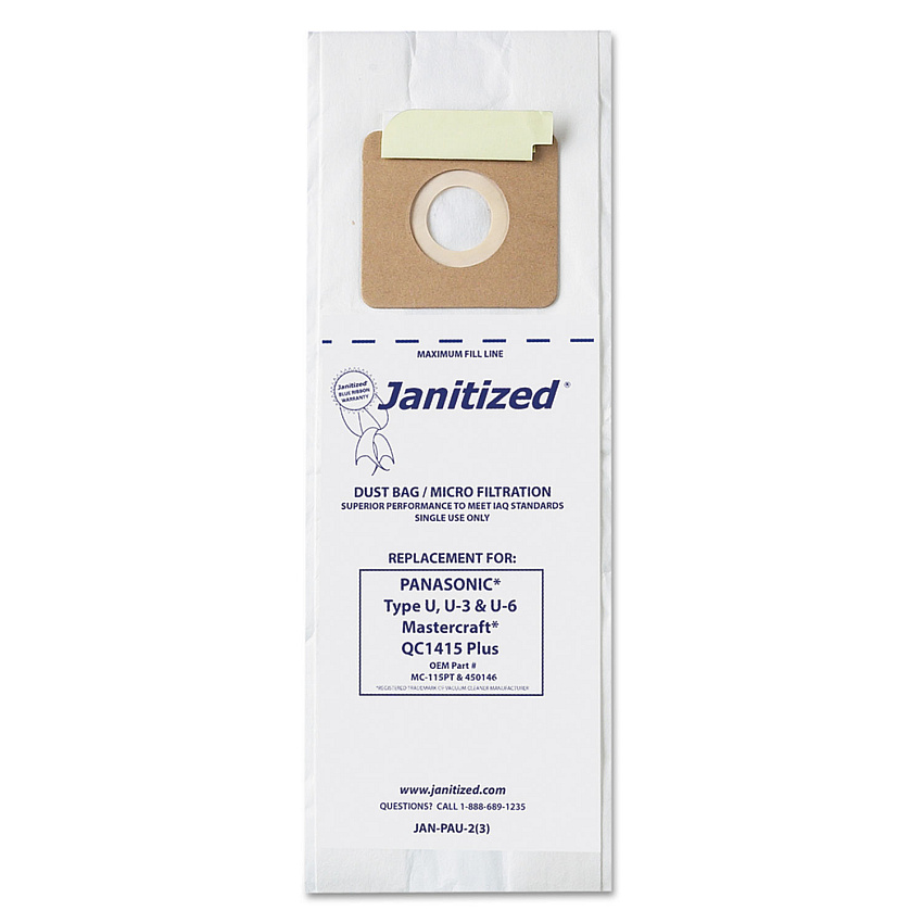 Janitized Vacuum Filter Bags Designed to Fit Panasonic Upright Type U, 36/Carton (APCJANPAU2)