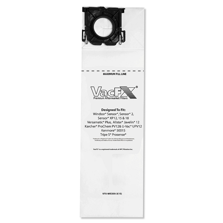 VacFX Vacuum Filter Bags Designed to Fit Allstar Javelin 12'' Series/Windsor Sensor S/S2/XP/Veramatic Plus, 100/Carton (APCVFXW15300310)