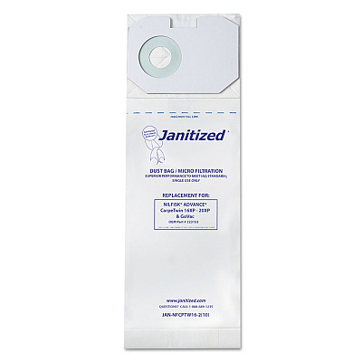 Janitized Vacuum Filter Bags Designed to Fit Nilfisk CarpeTwin Upright 16XP/20XP, 100/Carton (APCJANNFCPTW162)