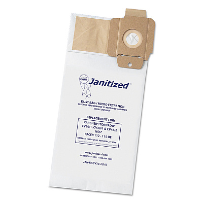 Janitized Vacuum Filter Bags Designed to Fit Karcher/Tornado CV30/1, CV38/1, CV48/2, 100/Carton (APCJANKACV302)