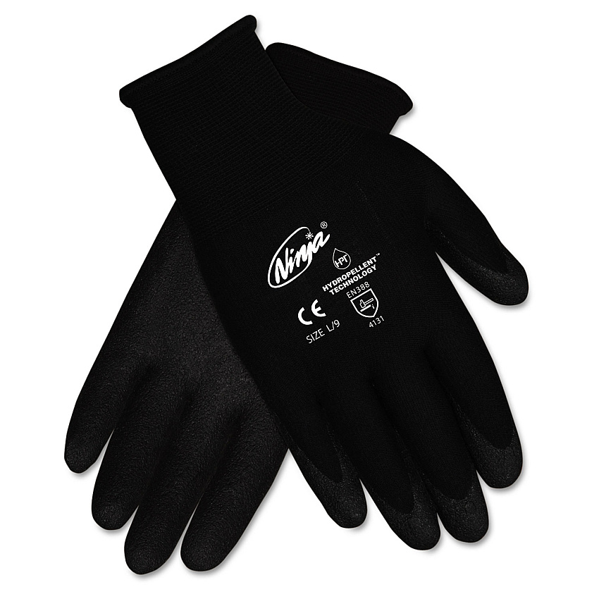 MCR Safety Ninja HPT PVC coated Nylon Gloves, Small, Black, Pair (CRWN9699S)