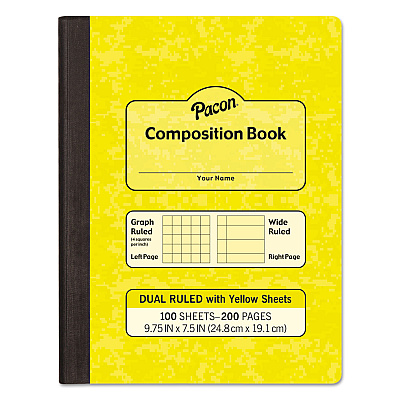 Pacon Composition Book, Wide/Legal Rule, Yellow Cover, (100) 9.75 x 7.5 Sheets (PACMMK37163)
