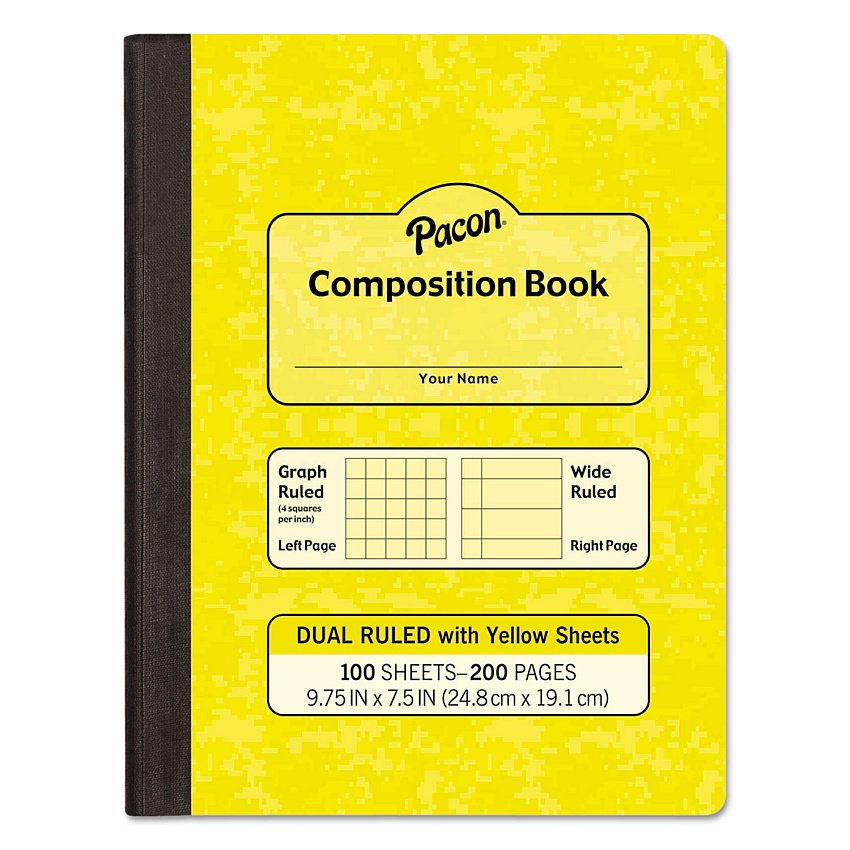 Pacon Composition Book, Wide/Legal Rule, Yellow Cover, (100) 9.75 x 7.5 Sheets (PACMMK37163)