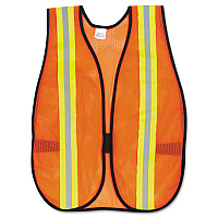 MCR Safety Orange Safety Vest, 2" Reflective Strips, Polyester, Side Straps, One Size Fits All, Bright Orange (CRWV201R)