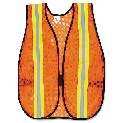 MCR Safety Orange Safety Vest, 2" Reflective Strips, Polyester, Side Straps, One Size Fits All, Bright Orange (CRWV201R)