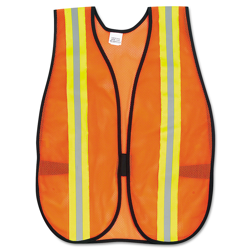 MCR Safety Orange Safety Vest, 2" Reflective Strips, Polyester, Side Straps, One Size Fits All, Bright Orange (CRWV201R)
