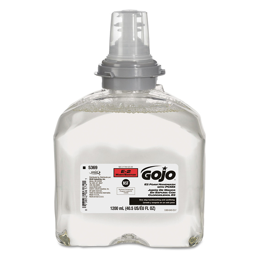 GOJO E2 Foam Handwash with PCMX Refill for TFX Dispensers, Fragrance-Free, 1,200 mL, 2/Carton (536902)