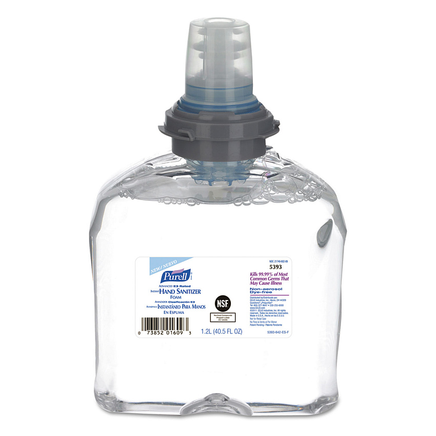 PURELL Advanced Hand Sanitizer E3-Rated Foam, 1,200 mL Refill, Fragrance-Free, 2/Carton (GOJ539302)