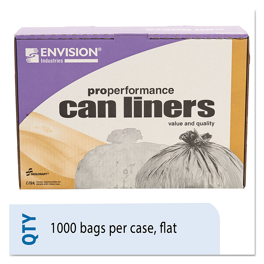 AbilityOne 8105015171365, SKILCRAFT Trash Can Liner - High-Density, 16 gal, 8 mic, 24" x 33", Natural, 1,000/Carton