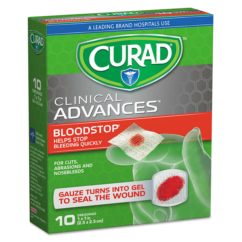 Curad Bloodstop Sterile Hemostat Gauze Pad, 1 x 1, 10/Box (MIICUR0055)