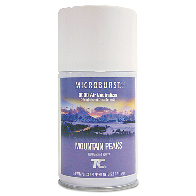 Rubbermaid Commercial TC Microburst 9000 Air Freshener Refill, Mountain Peaks, 5.3 oz Aerosol Spray, 4/Carton (RCP4012461)