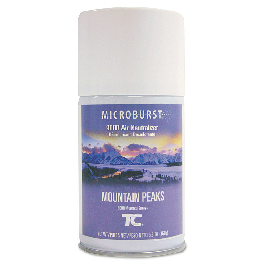 Rubbermaid Commercial TC Microburst 9000 Air Freshener Refill, Mountain Peaks, 5.3 oz Aerosol Spray, 4/Carton (RCP4012461)