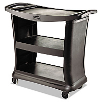 Rubbermaid Commercial Executive Service Cart, Plastic, 3 Shelves, 300 lb Capacity, 20.33" x 38.9" x 38.9", Black (RCP9T6800BK)