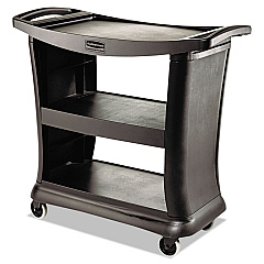 Rubbermaid Commercial Executive Service Cart, Plastic, 3 Shelves, 300 lb Capacity, 20.33" x 38.9" x 38.9", Black (RCP9T6800BK)