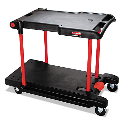 Rubbermaid Commercial Convertible Utility Cart, Plastic, 2 Shelves, 400 lb Capacity, 23.88" x 45.13" x 34.38", Black (RCP430000BK)