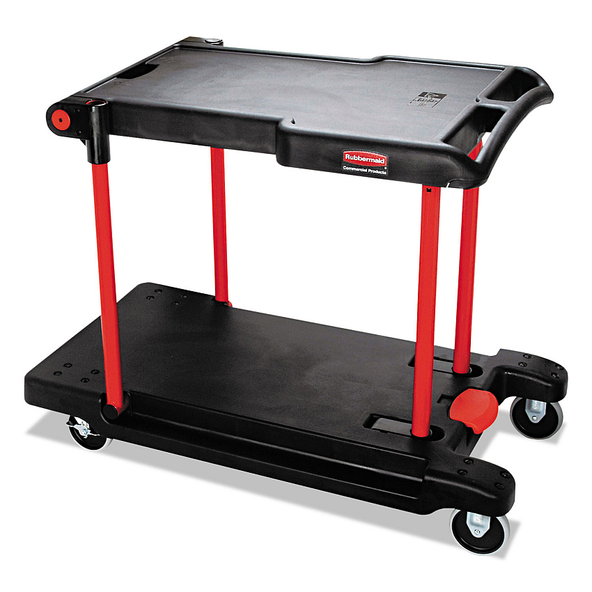 Rubbermaid Commercial Convertible Utility Cart, Plastic, 2 Shelves, 400 lb Capacity, 23.88" x 45.13" x 34.38", Black (RCP430000BK)
