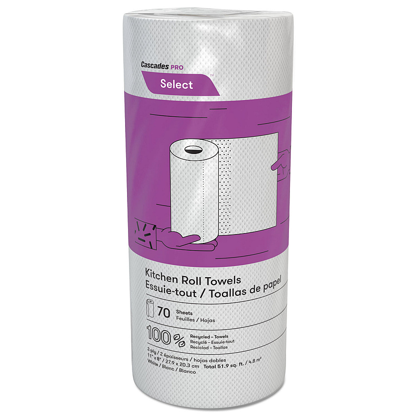 Cascades PRO Select Perforated Kitchen Roll Towels, 2-Ply, 8 x 11, White, 70/Roll, 30 Rolls/Carton (CSDK070)