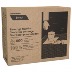 Cascades PRO Select Beverage Napkins, 1 Ply, 8.5 x 8.5, White, 1,000/Pack, 4 Packs/Carton (N010)