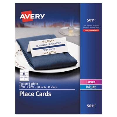 Avery Small Textured Tent Cards, White, 1.44 x 3.75, 6 Cards/Sheet, 25 Sheets/Pack (AVE5011)