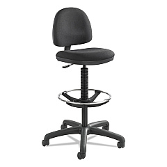 Safco Precision Extended-Height Swivel Stool, Adjustable Footring, Supports Up to 250 lb, 23" to 33" Seat Height, Black Fabric (SAF3401BL)