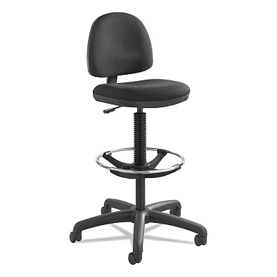 Safco Precision Extended-Height Swivel Stool, Adjustable Footring, Supports Up to 250 lb, 23" to 33" Seat Height, Black Fabric (SAF3401BL)
