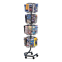 Safco Wire Rotary Display Racks, 32 Compartments, 15w x 15d x 60h, Charcoal (SAF4128CH)