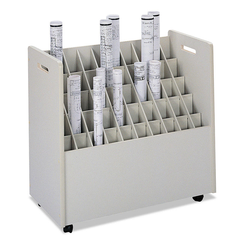 Safco Laminate Mobile Roll Files, 50 Compartments, 30.25w x 15.75d x 29.25h, Putty (SAF3083)