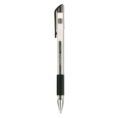 Universal Comfort Grip Gel Pen, Stick, Medium 0.7 mm, Black Ink, Clear/Black Barrel, Dozen (UNV39510)