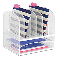 Safco Onyx Mesh Desk Organizer with Two Horizontal and Six Upright Sections, Letter Size Files, 13.25" x 11.5" x 13", White (SAF3255WH)