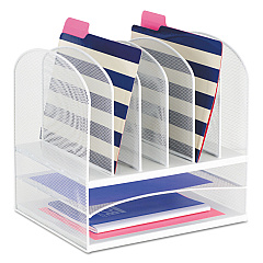 Safco Onyx Mesh Desk Organizer with Two Horizontal and Six Upright Sections, Letter Size Files, 13.25" x 11.5" x 13", White (SAF3255WH)