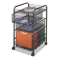 Safco Onyx Mesh Mobile File with Two Supply Drawers, Metal, 1 Shelf, 3 Drawers, 15.75" x 17" x 27", Black (SAF5213BL)