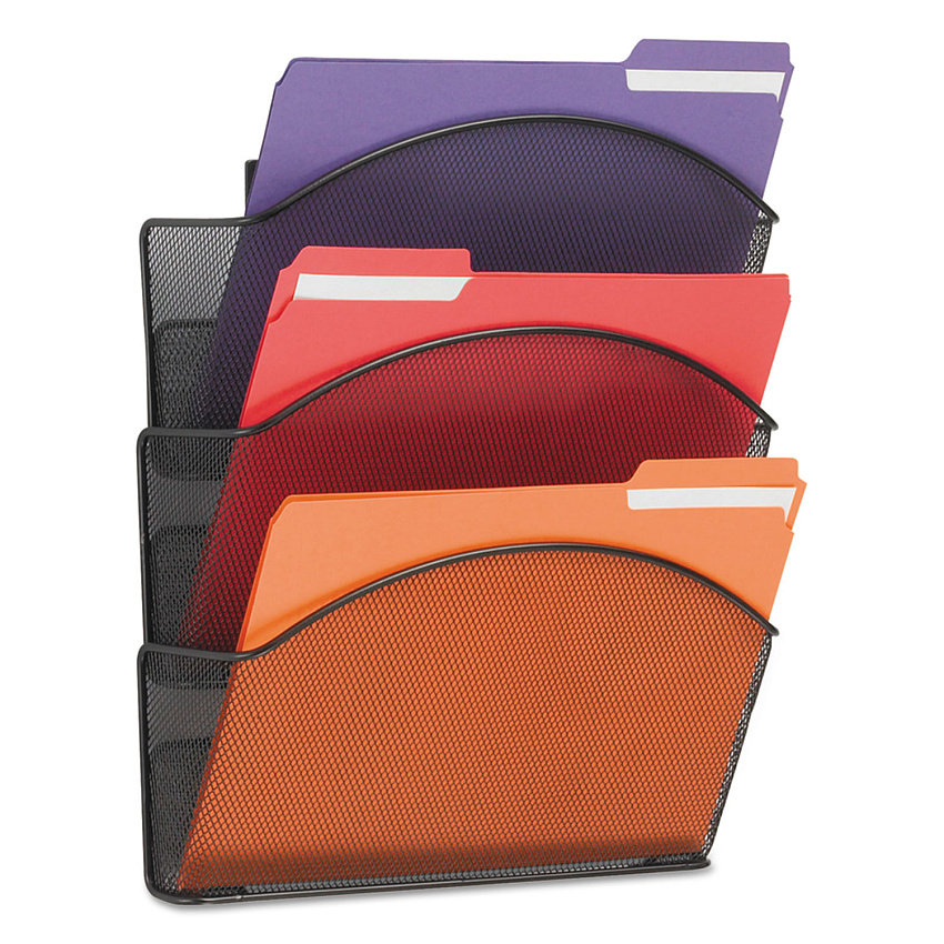 Safco Onyx Mesh Wall Pockets, 3 Sections, Letter Size, 12" x 3.25" x 17.25", Black (SAF5652BL)