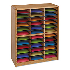 Safco Steel/Fiberboard Literature Sorter, 36 Compartments, 32.25 x 13.5 x 38, Oak (SAF7121MO)